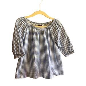 Girl's Blue Gingham Poet Top Shirt Blouse 3/4 Sleeve Scoop Flowy Kids Club 5 EUC